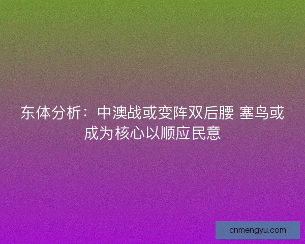 东体分析：中澳战或变阵双后腰 塞鸟或成为核心以顺应民意