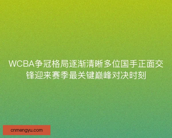 WCBA争冠格局逐渐清晰多位国手正面交锋迎来赛季最关键巅峰对决时刻