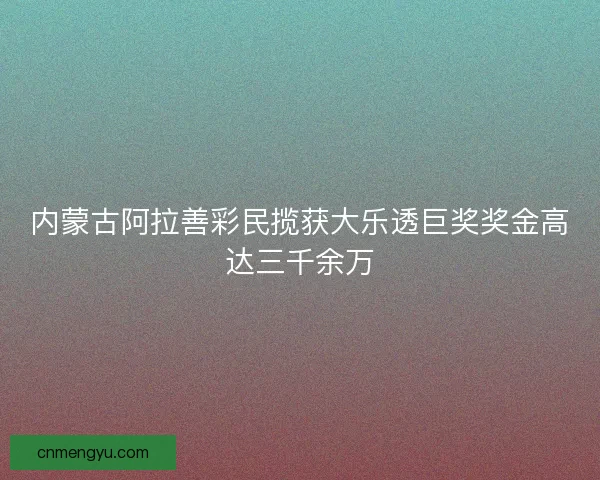 内蒙古阿拉善彩民揽获大乐透巨奖奖金高达三千余万